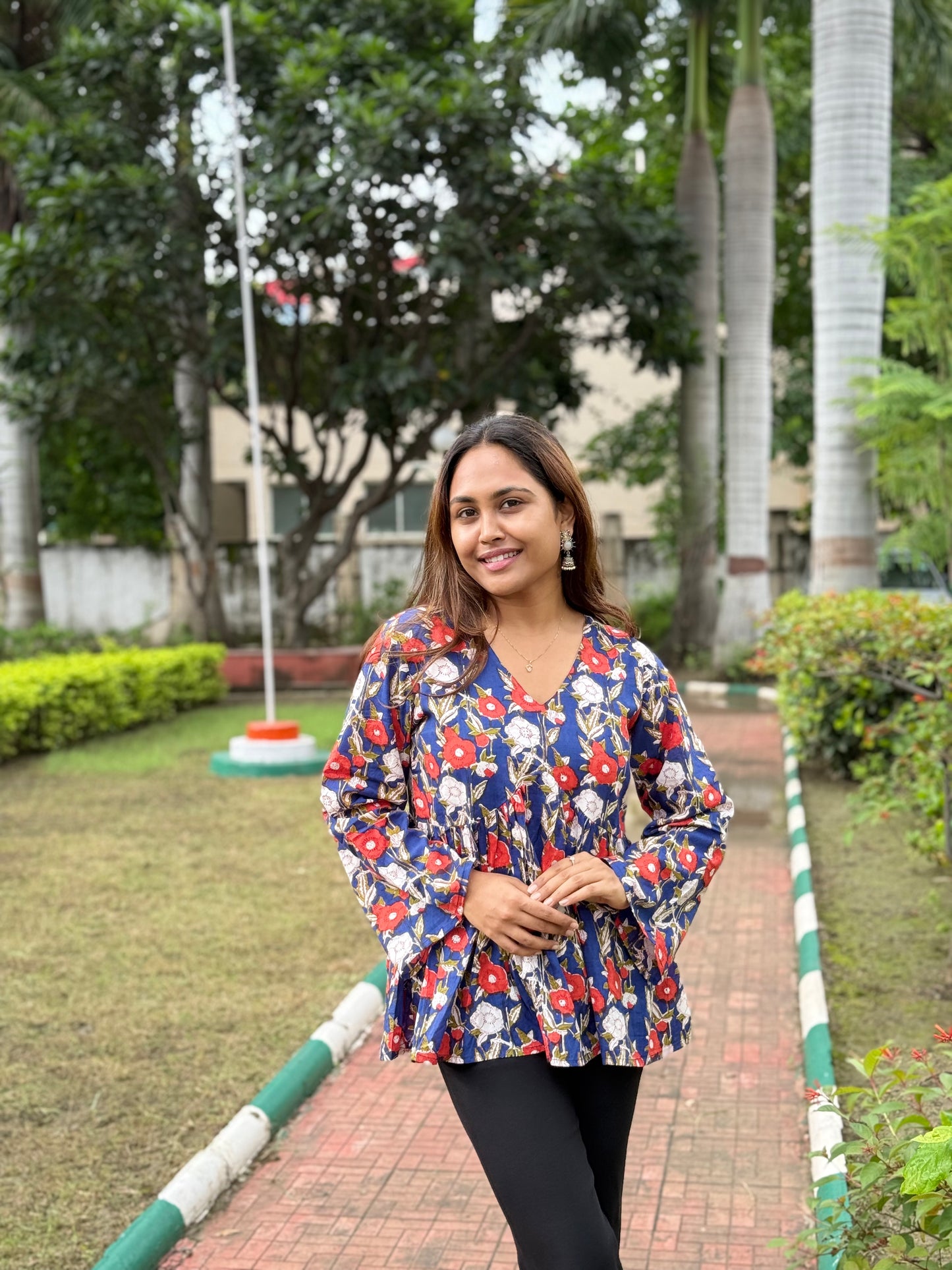 Bitiyaa Floral Printed Top With bell Sleeves