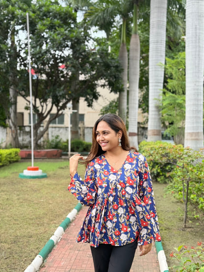 Bitiyaa Floral Printed Top With bell Sleeves