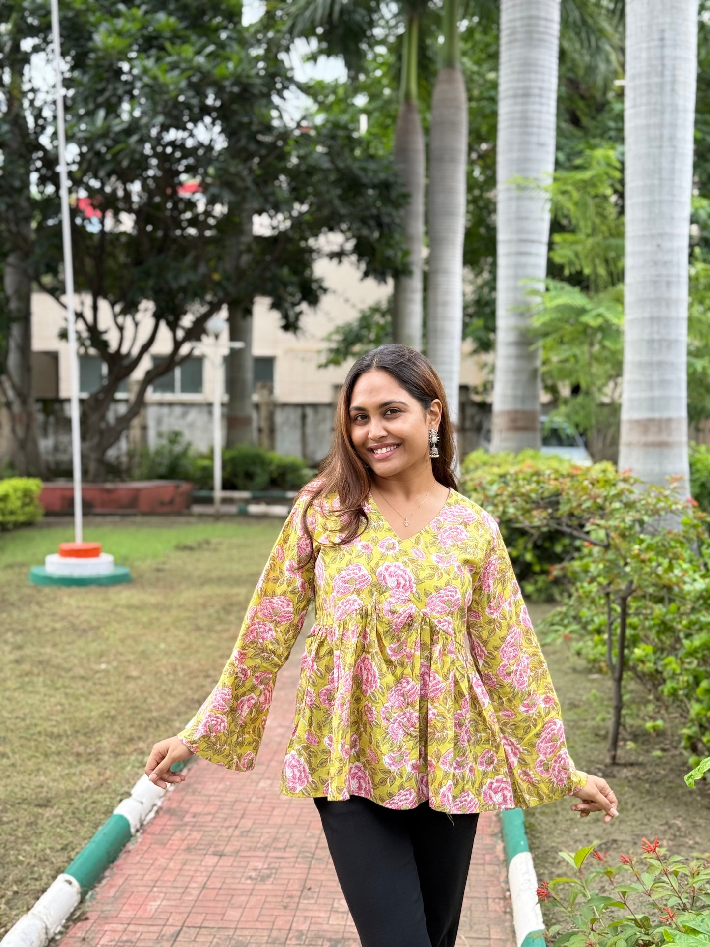 Bitiyaa Floral Top With Bell Sleeves