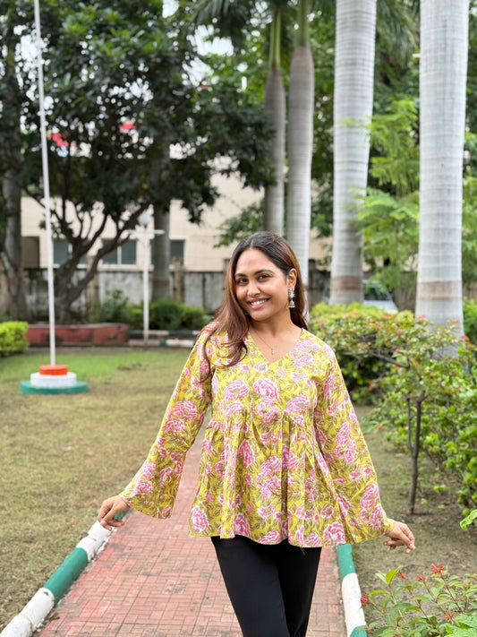 Bitiyaa Floral Top With Bell Sleeves